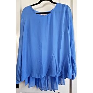 NWT JENNIFER LOPEZ blue woman Sz XL roll‎ tab sleeve back pleated chiffon blouse